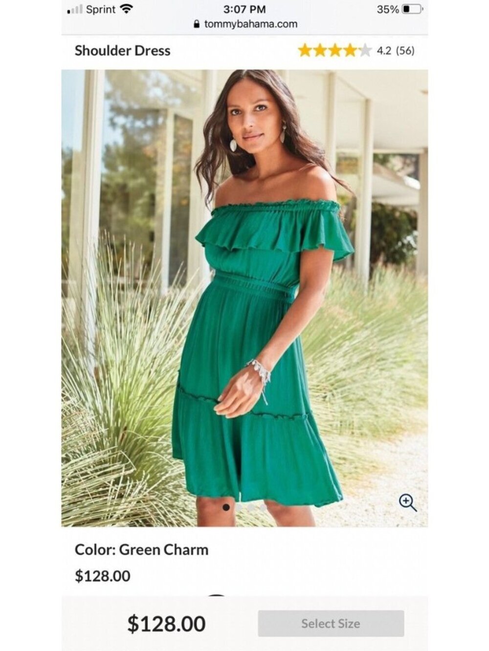 Tommy Bahama Emerald Green Off Shoulder Caicos Tiered Ruffle Dress Women XS